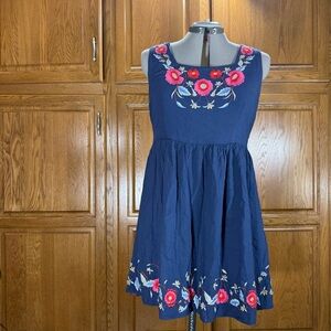 ModCloth Navy Embroidered Floral Sleeveless Dress Rayon L